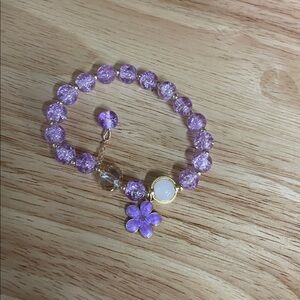Purple Glass Beaded Bracelet with Flower Charm